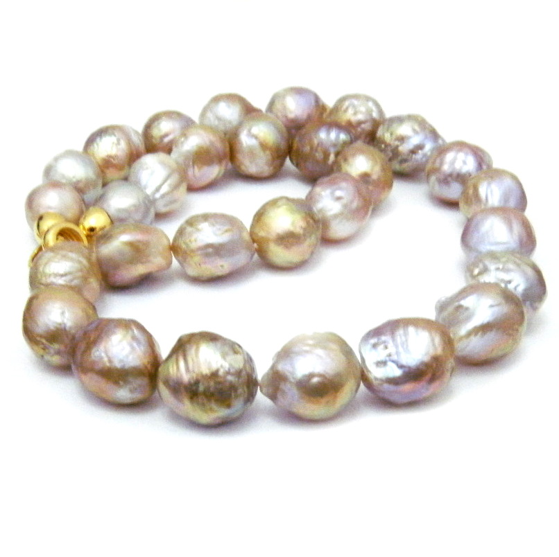 Gold and Pink 13.6-15.2mm Ripple Pearls Necklace